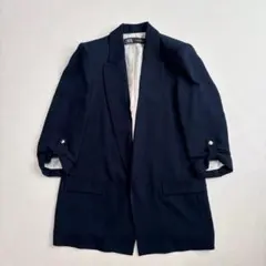 ZARA テーラードジャケット ロングブレザー M 紺 七分袖 ロールアップのサムネイル