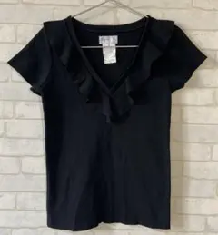 【 agnes b. 】アニエス・ベー フリルカラー Vネック カットソー 黒