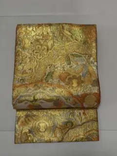 p*y様 袋帯 京袋帯 鶴 亀甲 菊 花 吉祥紋　黄色系 金糸