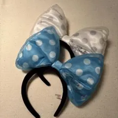 ディズニー カチューシャ リボン 水玉 青 白