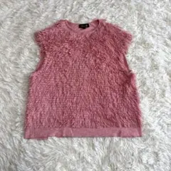 ドゥロワーdrawerフリンジニットカシミヤコットン フレンチスリーブ ピンク1のサムネイル