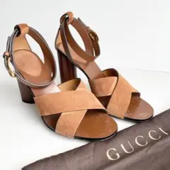 GUCCI グッチ サンダル ヒール クロスストラップ スエード レザー