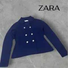 ザラ ZARA ウール100% ニットジャケット カーディガン 紺ブレ 金ボタン