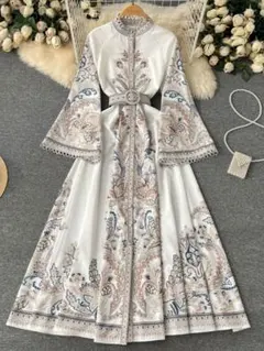 春夏コーデ　長袖　ワンピース　ドレス　パーティー　エレガント　大人