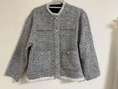 【titivateティティベイト】ツイード ノーカラージャケット金ボタンフリンジ