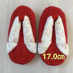 布ぞうり／17.0㎝　布ぞうり レッド×ホワイト・フラワー柄