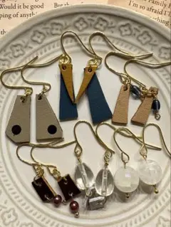 ☆ハンドメイドピアス☆本革☆レザーピアス☆ハンドメイド☆6点セット