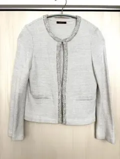 【美品】AMACA ツイードジャケット 38 白系 セレモニー 入学式 上品