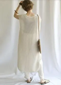 メッシュサマーニットワンピース アイボリー