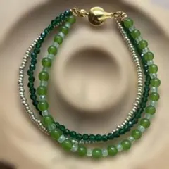 グリーンカラーアゲート水晶、グリーンスピネル 3連ブレスレット　約16cm
