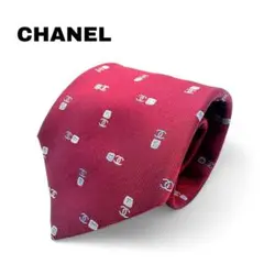 【美品】CHANEL シャネル シルク ネクタイ ダークレッド ココマーク