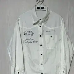 英文字 バックプリント 長袖 シャツ SPRAY PREMIUM ホワイト M