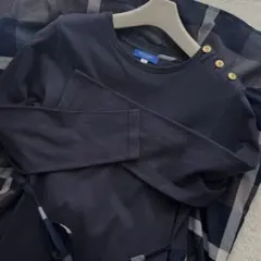 ブルーレーベルクレストブリッジ チェック切替 ロングワンピース ベルトリボン M