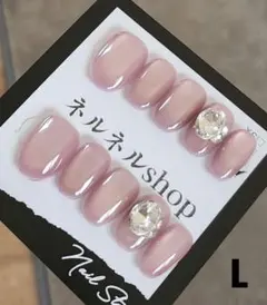 882:ピンクマグネットグラデーション薬指ストーンネイルチップ☆Lサイズ