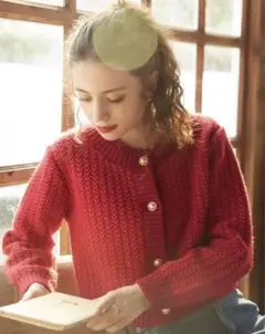 SHEIN 赤ニットカーディガン