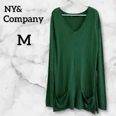 NY&Company 【M】グリーン Vネック長袖 ニット　ポケット付