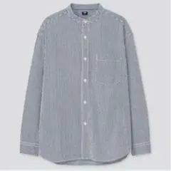 UNIQLO ヒッコリーオーバーサイズスタンドカラーシャツ M