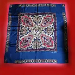 未使用　マニプリシルク100%スカーフ　ネイビーレッド　日本製　manipuri