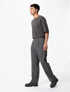 実物写真有 ユニクロ タックワイドパンツ L グレー