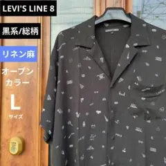 【LEVI'S LINE 8】リネン麻 半袖シャツ ブラック 総柄 L相当のサムネイル