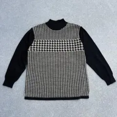 vintage 千鳥格子柄　ハイネックニット 総柄 モックネック　昭和レトロ