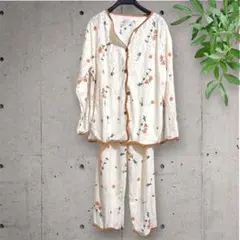 花柄 編み柄 ルームウェア パジャマ 上下セット 長袖ホワイト系