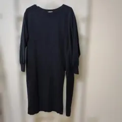 ネイビー 長袖 ニット ロングワンピース