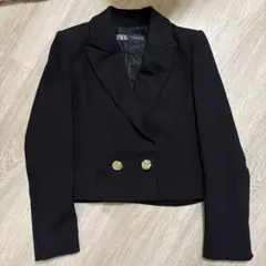 ZARA ザラ ショート　ダブル　ブレザー　ゴールドボタン　ローズモチーフ