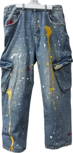 ザラ ZARA カーゴパンツ W32 W33 デニムカーゴパンツ ペイントデニム