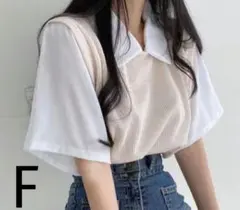 新品！ベージュ 半袖シャツ コントラストカラー襟