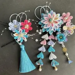 つまみ細工　髪飾り(水色、ピンク) 成人式♡卒業式♡七五三♡和装♡袴