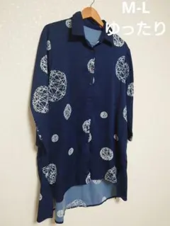 ゆったり　ロングチュニック　シャツ　和柄