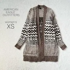 【アメリカンイーグル】ラップニットカーディガン 長袖 綿アルパカ混 秋冬 茶