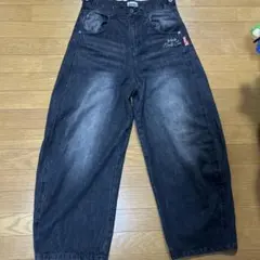 9090ストライプデザイン ブラックデニムパンツ M - メルカリ