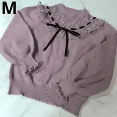 axes femme ピンクニットセーターレースフリルリボン M