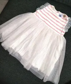 フリル付き白ピンクストライプワンピース 74cm