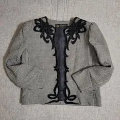80s 90s HARDY AMIES　千鳥格子ノーカラージャケット　短丈　9号のサムネイル