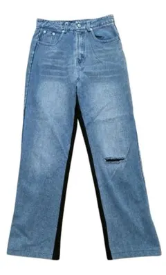 極美品　デニム×スエット切替ストレートデニム