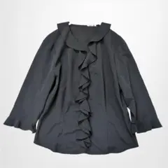 オットー フリルブラウス 黒 【L】仕事 大人きれいめ フロントボタン
