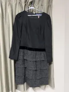 M'S GRACY ひざ丈ワンピース 40 黒•グレー　秋冬