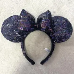 ディズニー ミッキー耳カチューシャ 黒紫 スパンコール