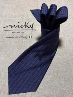 【美品】nicky／ニッキー／ジャガードタイ／ダイヤ柄／ネイビー／イタリア製のサムネイル