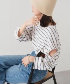 カスタネ　カットアウトボーダーTee ブルーのサムネイル