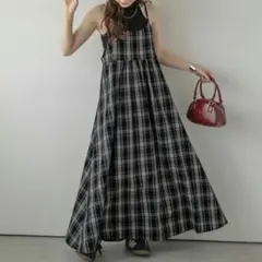 新品 La-gemme チェック柄 キャミ 원피스 ロング丈