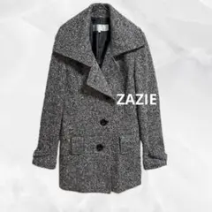 c15【ザジ】上品ツイードロングコートウール混　ショールカラー レトロカジュアル