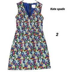 極美品 ケイトスペード 花柄ワンピース 2 シルク混 マルチカラー