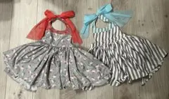 マールマール　MARLMARL ストライプ　フラミンゴ　エプロン リボン付き