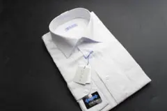 M(39-82)高ストレッチ　白/チェック柄セミワイド/ワイシャツ長袖　形態安定