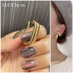 517 Uカーブ ゴールド 2連リング イヤーカフ シンプル お洒落