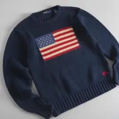 ラルフローレン　綿１００％　ニット　セーター　ネイビー　星条旗　美品